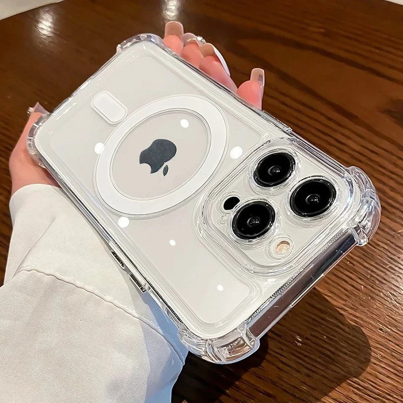 Shockproof Transparent Magnetic Phone Case For iPhone 16 15 14 13 11 12 Pro Max Plus For Magsafe Wireless Charge Acrylic Cover